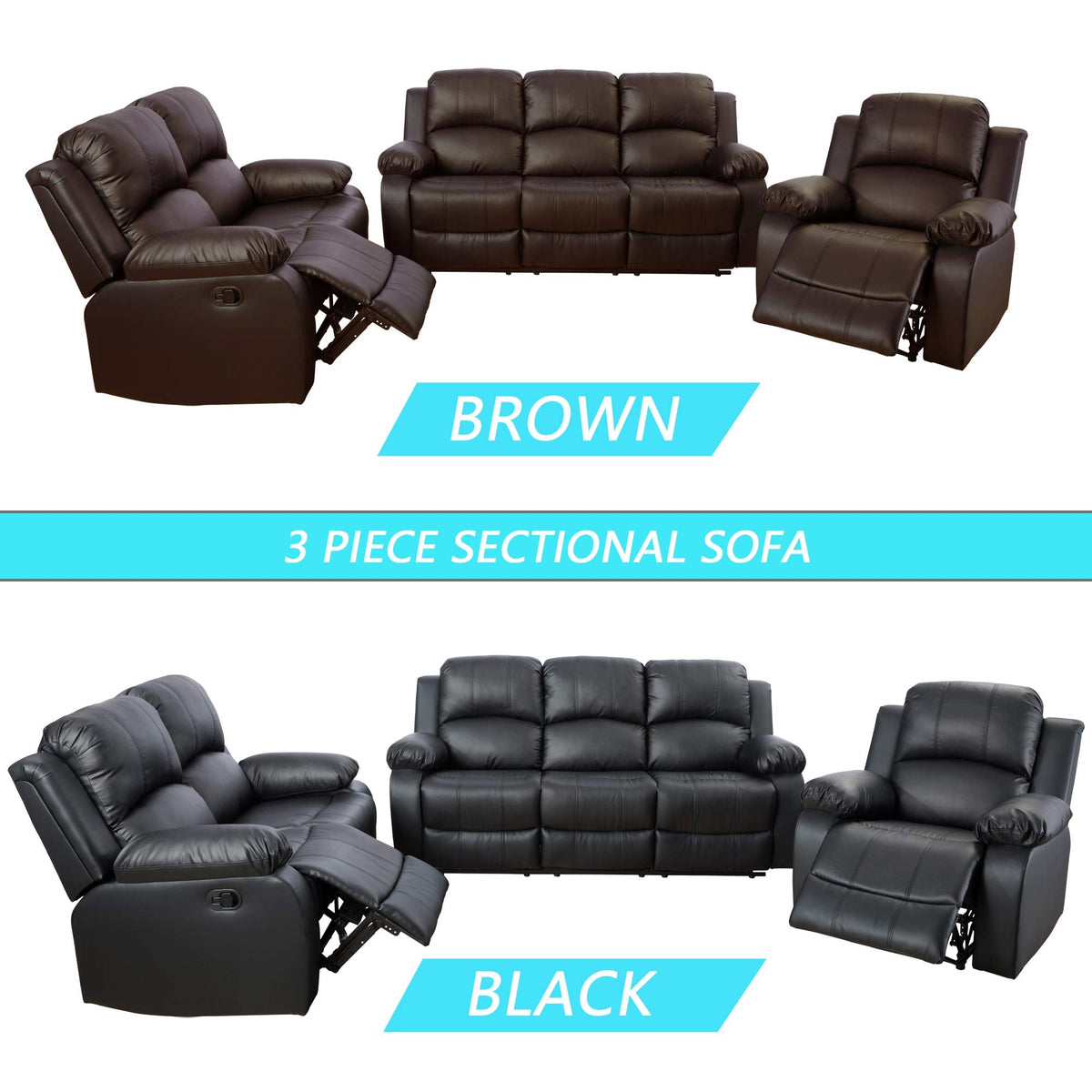 Recliner Sofa Living Room Set Reclining Couch Sofa Chair Loveseat Manual Motion Recliner Home Theater Seating (Bonded