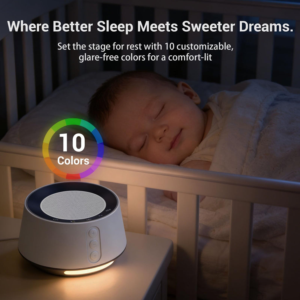 White Noise Machine with Night Light - 20, 10 Color Lights, 5 Timer Settings & Memory Function, Portable Sleep Sound