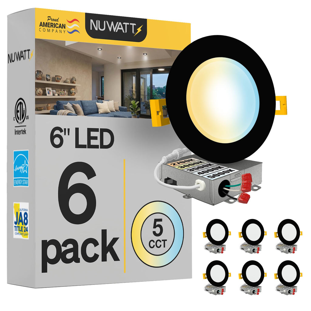 6 inch LED Black Recessed Lighting, 5CCT 2700K-5000K, Dimmable, 6 PK
