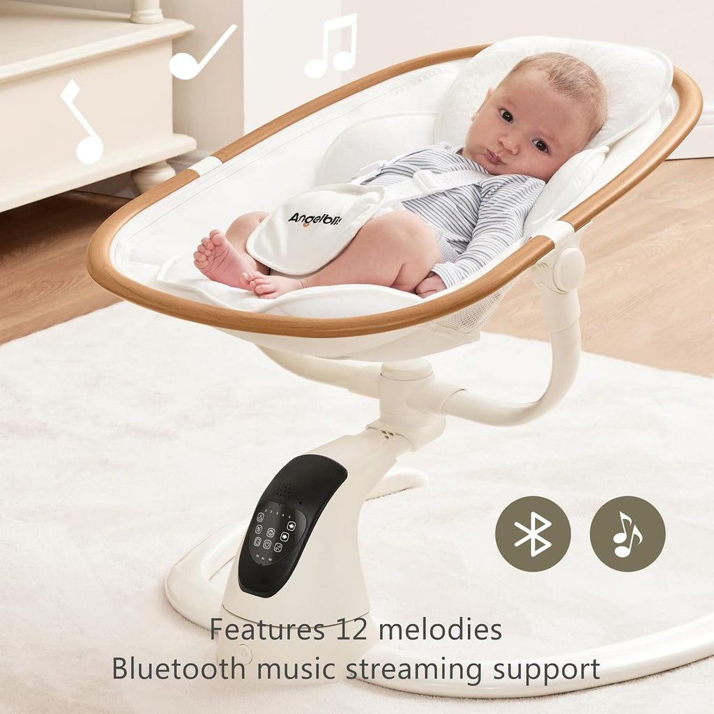 Electric Baby Swing with Cry Detection and Remote, White