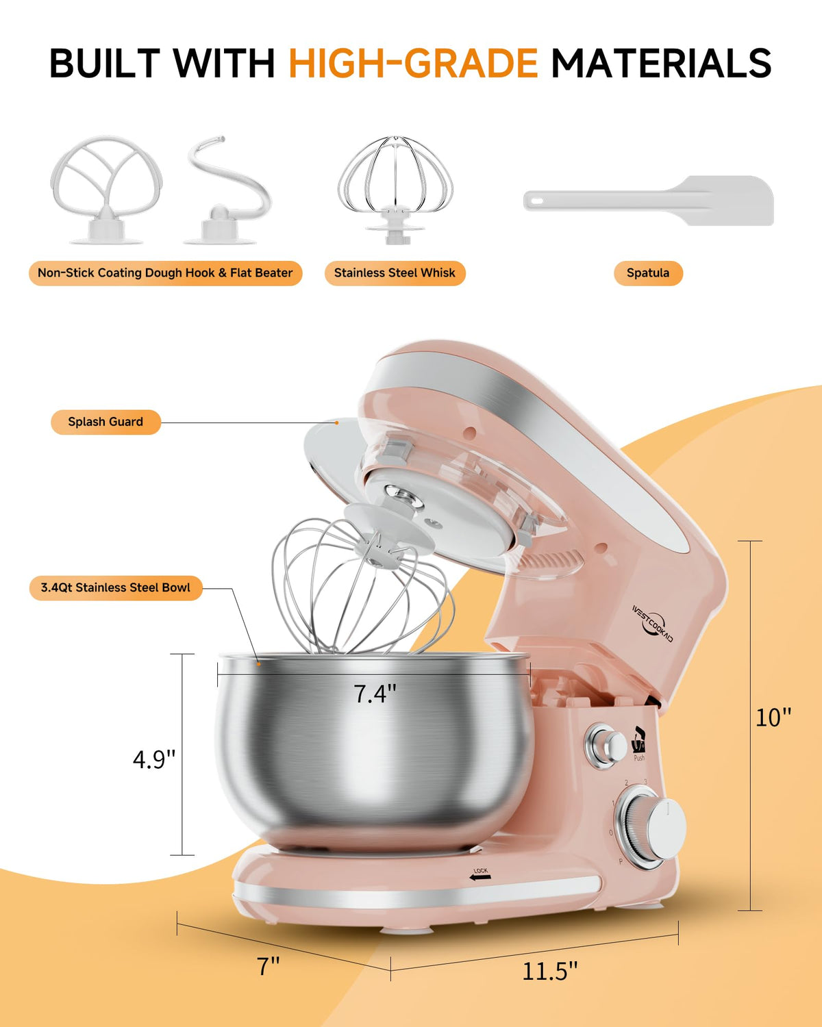 Stand Mixer 3.4QT Tilt-Head Pink Mixers 6+P Tilt-Head Speed