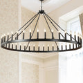 64-Inch Extra-Large Wagon-Wheel Chandelier, Rustic Ring Light for Open Plans