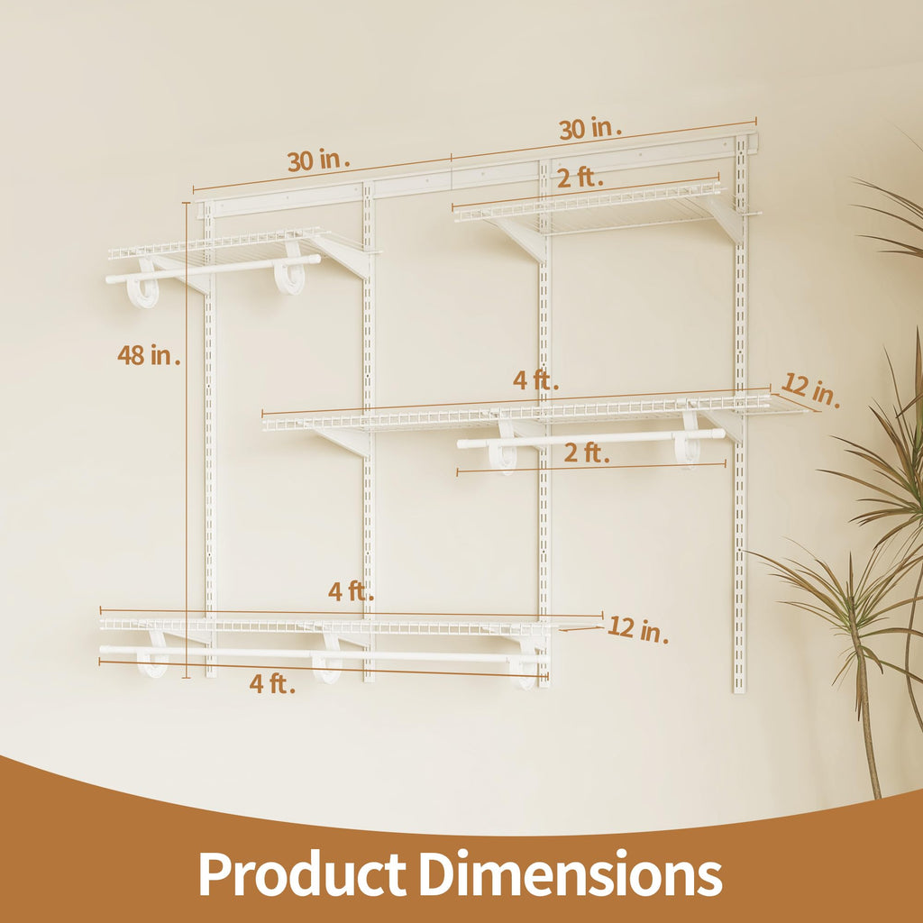 4-6 Ft Closet Organizer System, Adjustable Metal Wire White Closet System, Expandable Walk in Closet Organizers and