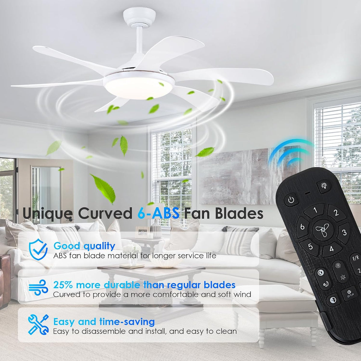 46" White Indoor/Outdoor Flush Mount Ceiling Fan with Light & Remote