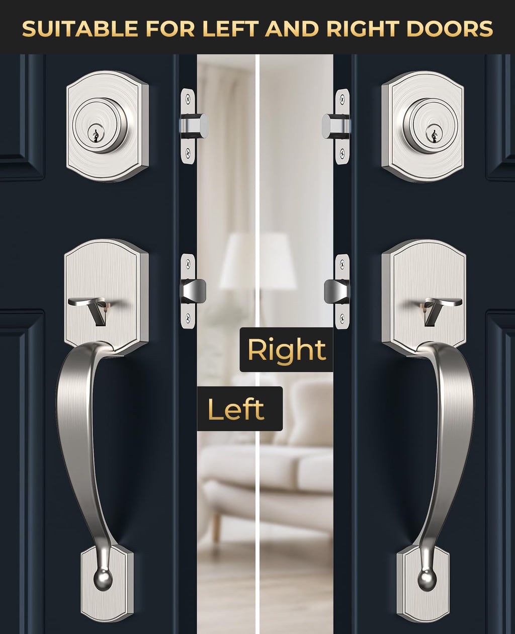 Satin Nickel Front Door Handle and Deadbolt Set with Classic Lever