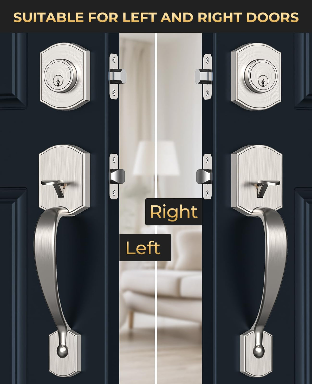 Satin Nickel Front Door Handle and Deadbolt Set with Classic Lever