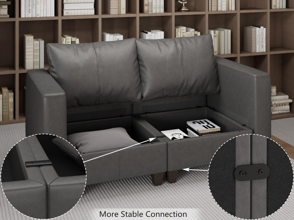Faux Leather Sectional Couch L Shaped Sectional Sofa, Grey