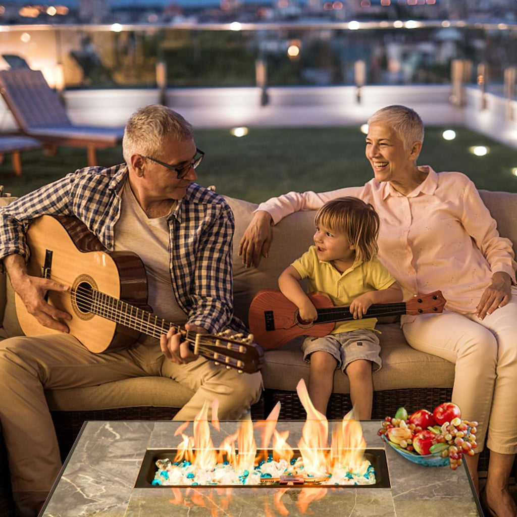32'' Fire Pit Table with Natural Gas Conversion Kit, Marble Textured Ceramic Tabletop, 50, 000 BTU Fire Table with