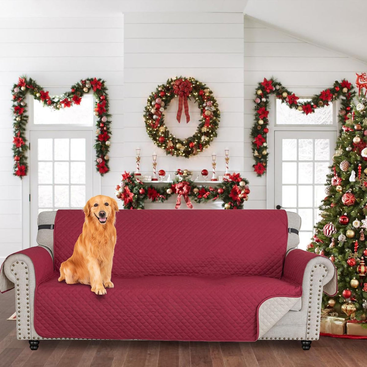 Oversized Sofa Cover Waterproof Couch Covers for 3 Cushion Couch, Soft Washable Slipcover with Pockets & Non-Slip
