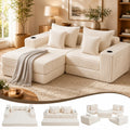 80" Cloud Modular Sectional Sofa, Boneless Corduroy Couch Sofa with Cup Holders & Side Pockets, L-Shaped Couch with