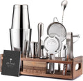 Premium 15-Piece Mixology Bartender Kit - Stainless Steel Cocktail Shaker Set with Wooden Stand | Professional Boston - Set of 15
