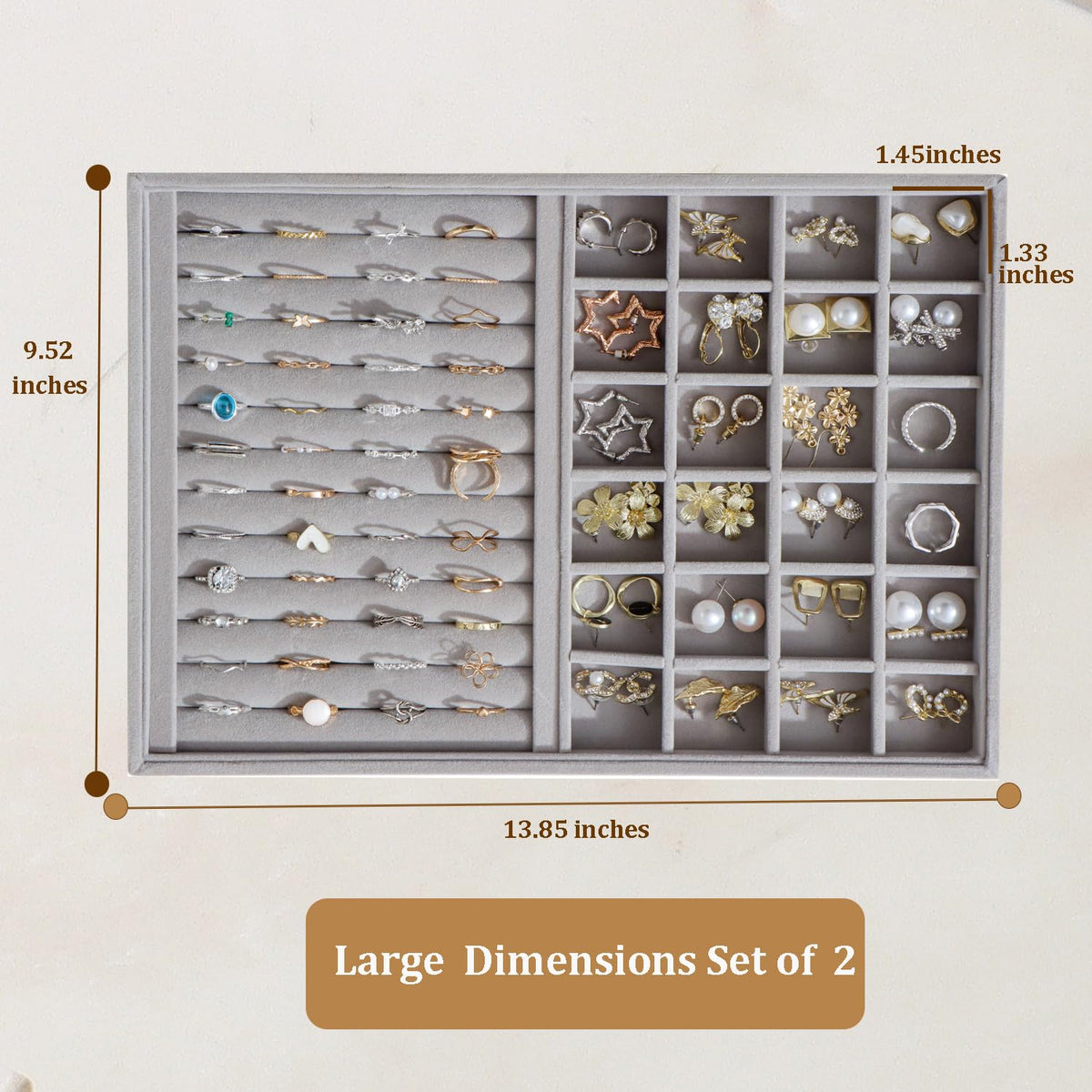 Large Velvet Jewelry Tray Display Drawer Inserts 2 Pack