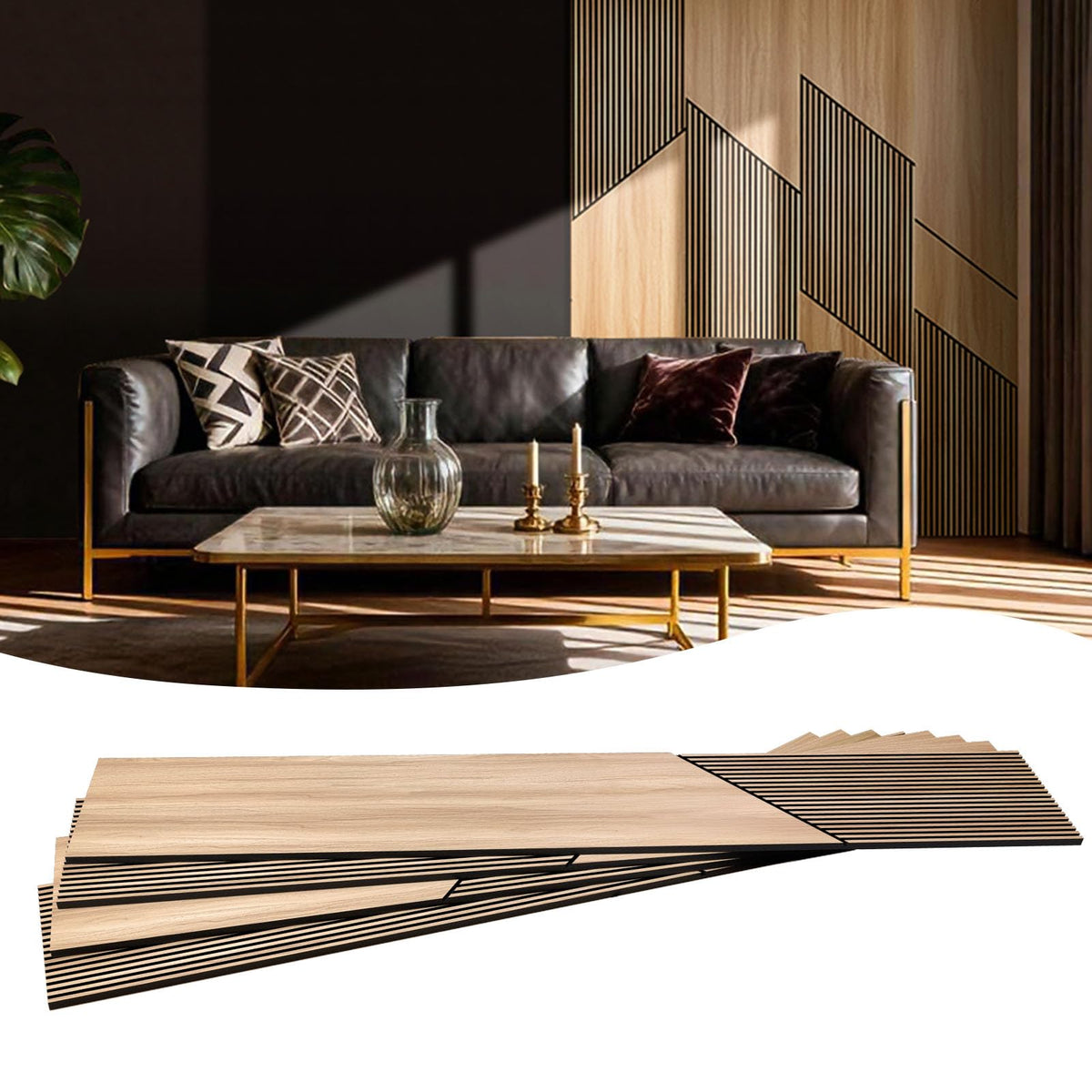 4-Pack Teak Wood Grain 3D Wall Panels with Adhesive, Peel and Stick PVC Wall Tiles for Accent Wall, Covers 48.83 Sq