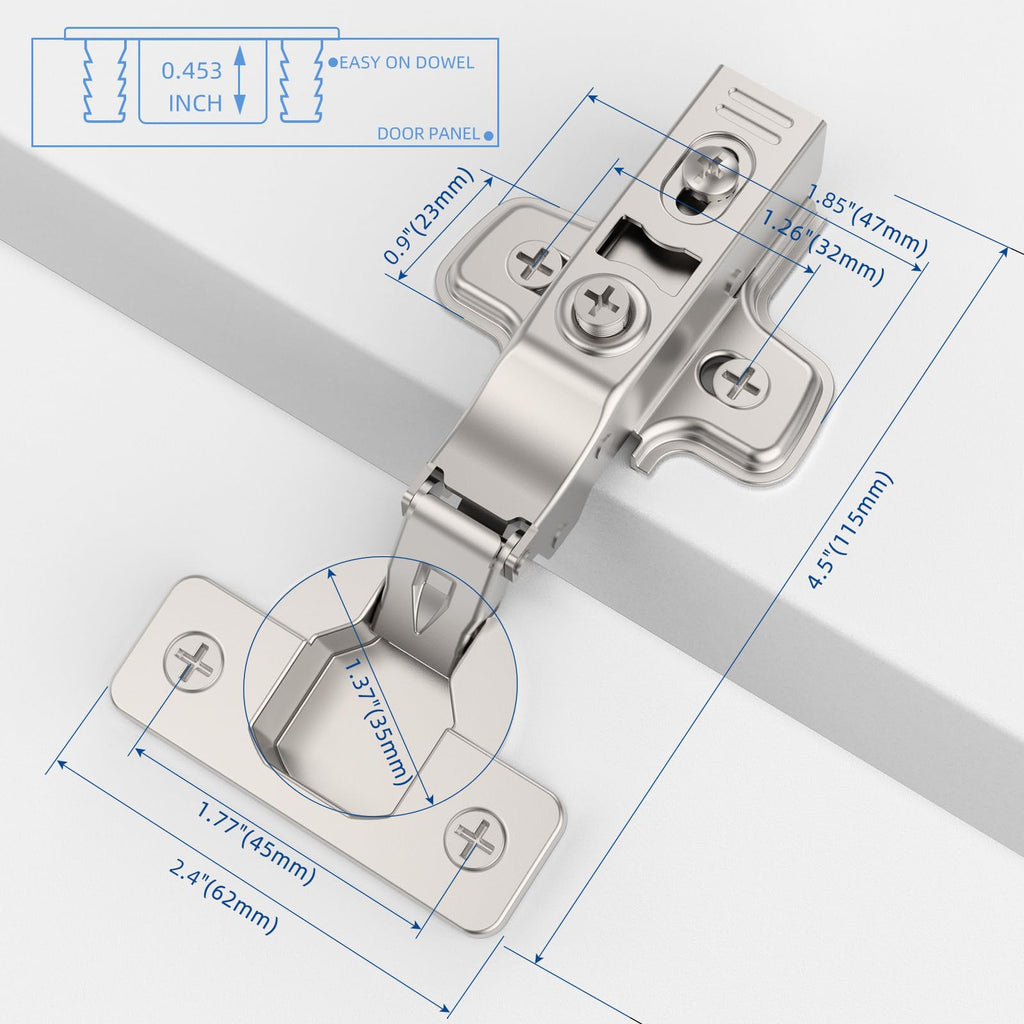 20 Pack Full Overlay Cabinet Hinges, Soft Close, Frameless, 105°