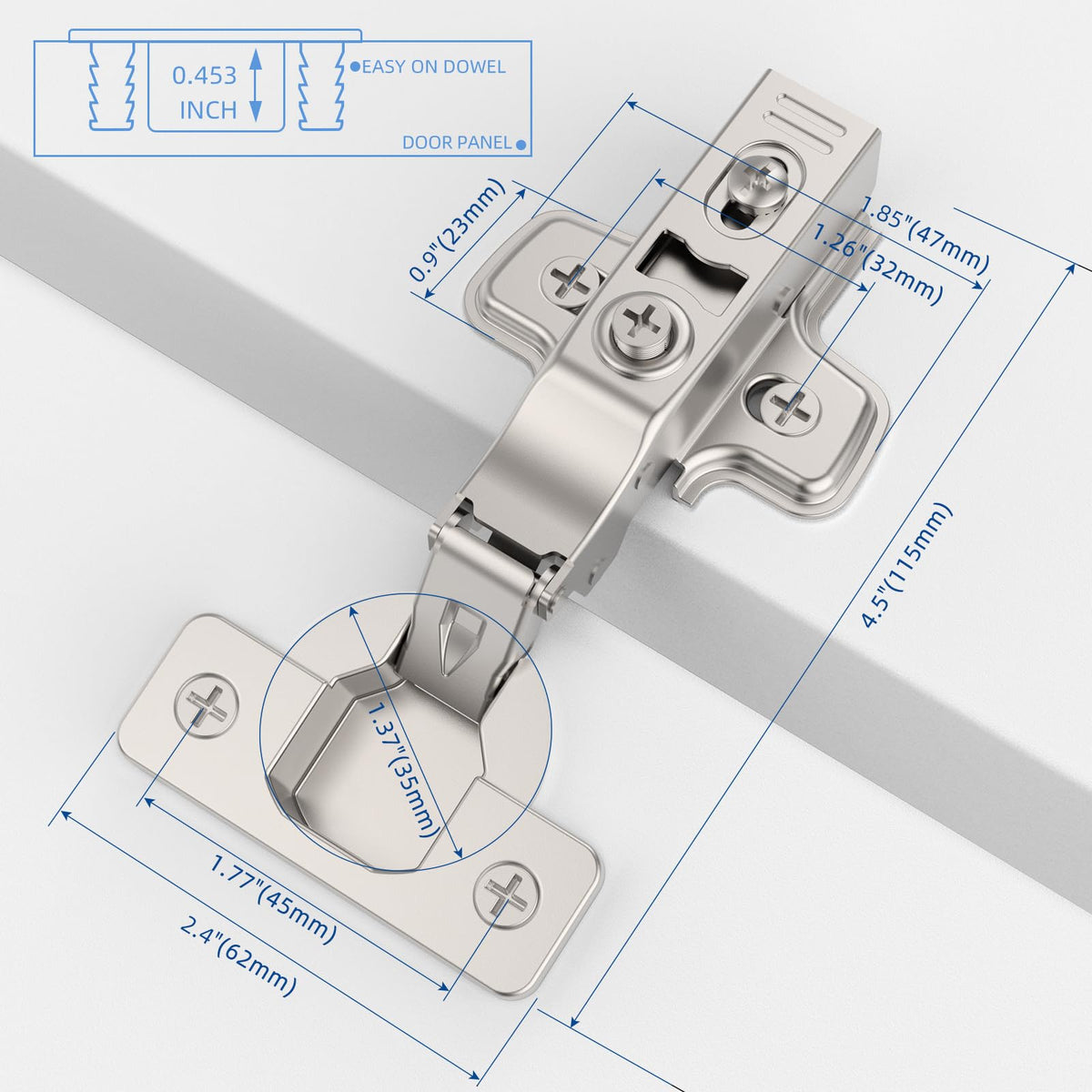20 Pack Full Overlay Cabinet Hinges, Soft Close, Frameless, 105°