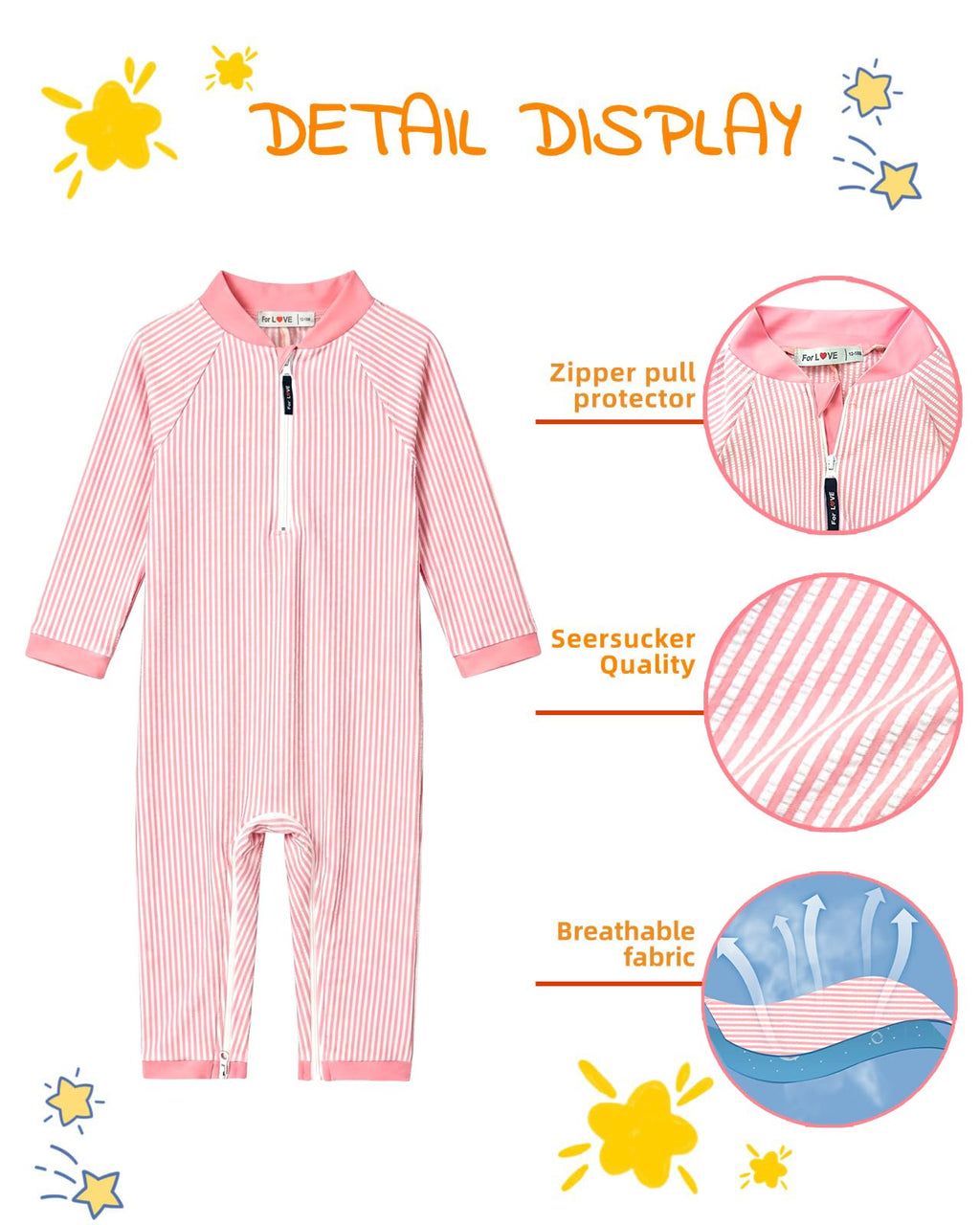 Baby Swimsuit Girl Toddler Rashguard Swimsuit Full Body UV Protection Long Sleeve Swim Zip Girls One Piece Bathing