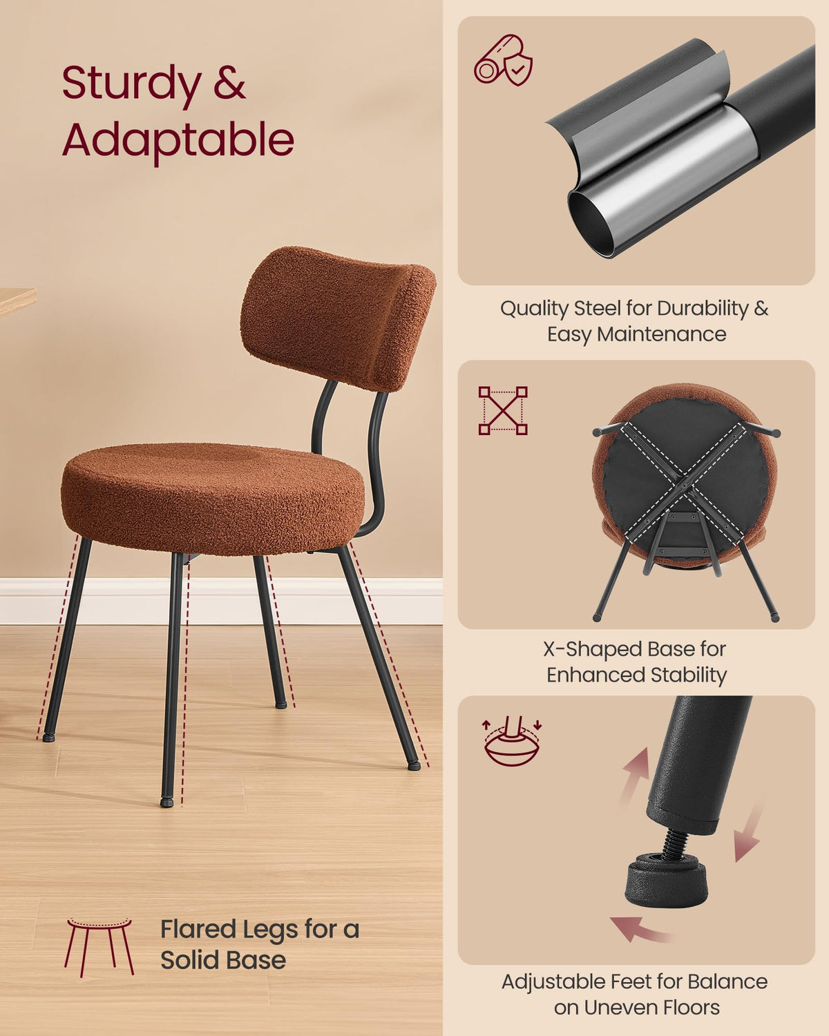 Boucle Set of 6, Upholstered Kitchen Chairs