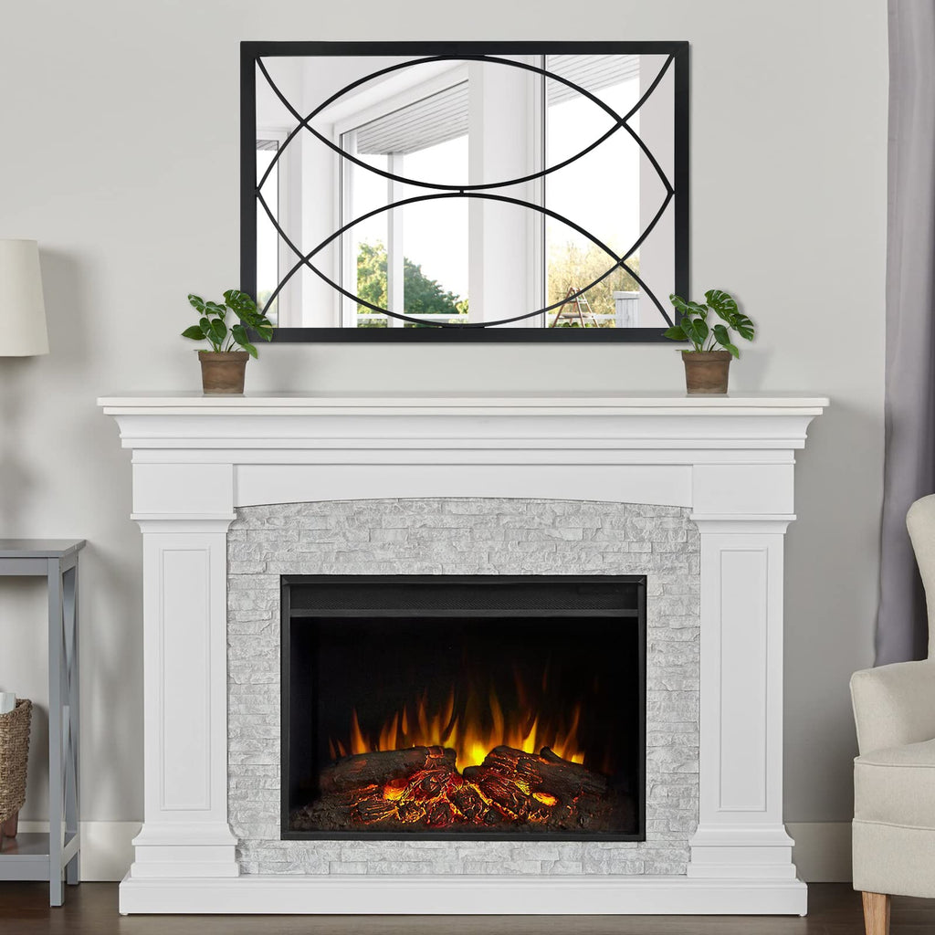 Black Rectangle Wall Mirror, Farmhouse Decorative Mirror, Fireplace, Accent Wall Decor (Black2, 30'' x 20'')