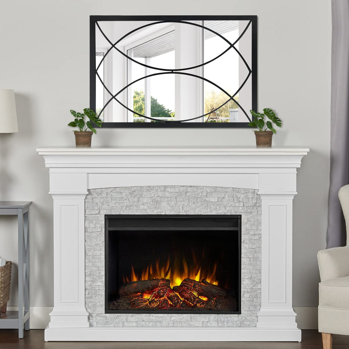 Black Rectangle Wall Mirror, Farmhouse Decorative Mirror, Fireplace, Accent Wall Decor (Black2, 30'' x 20'')