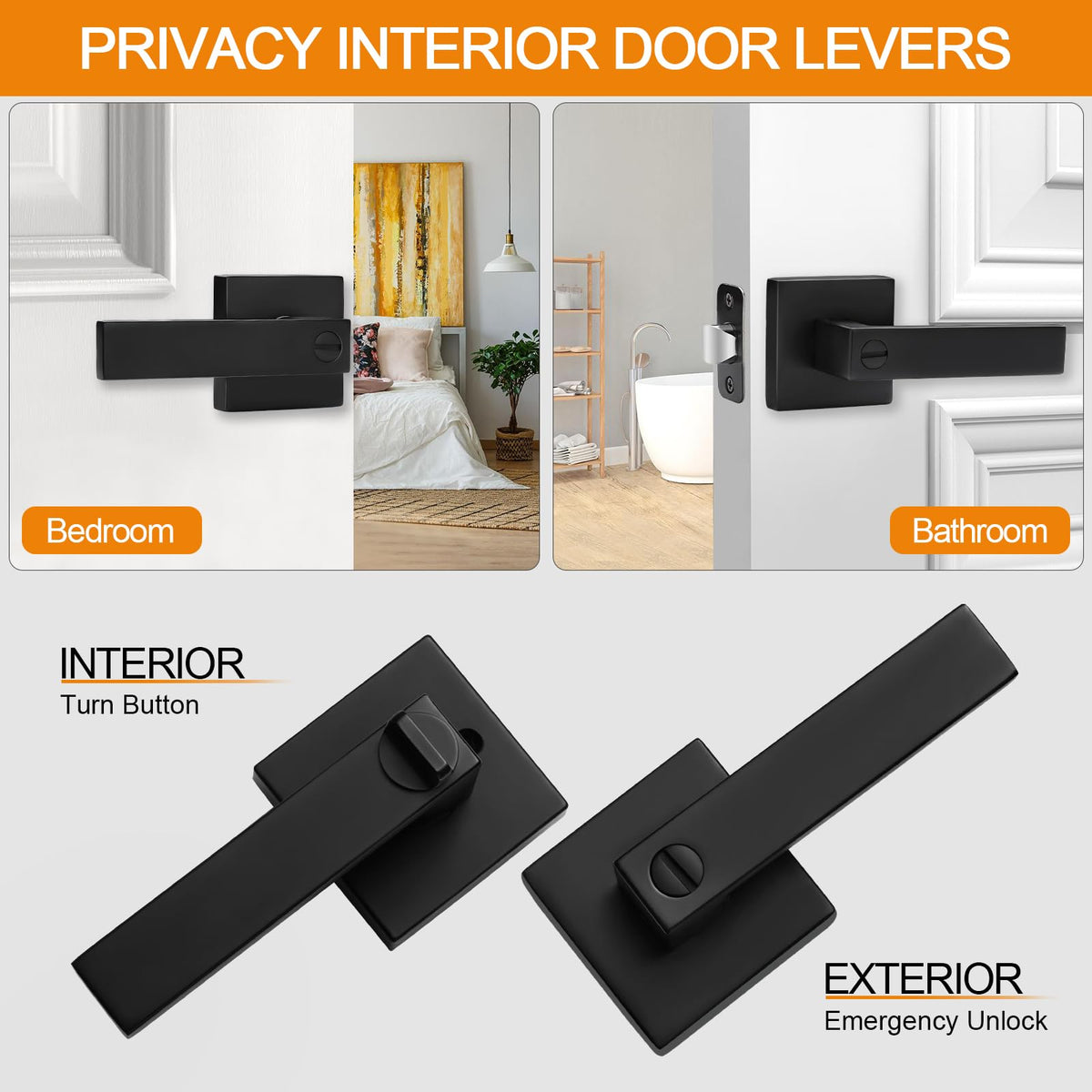 10 Pack Matte Black Door Handles Privacy Door Levers, Keyless Door Knobs