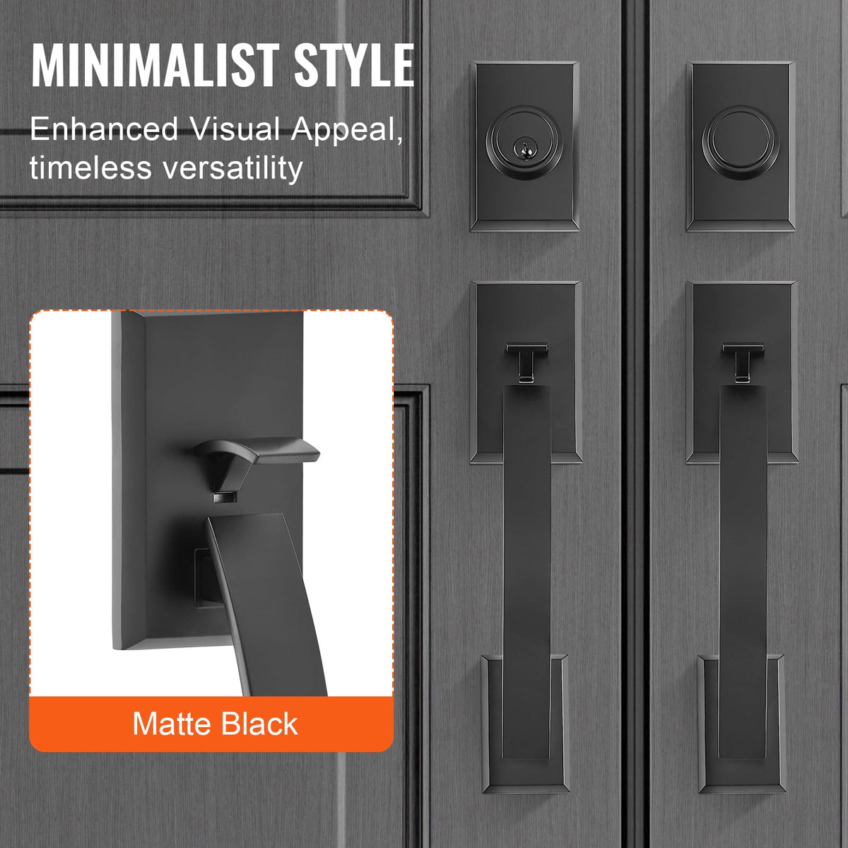 Double Door Handle Set, Matte Black Arched Door Lever, Double Front Door Handle Set with Reversible Handle Lever