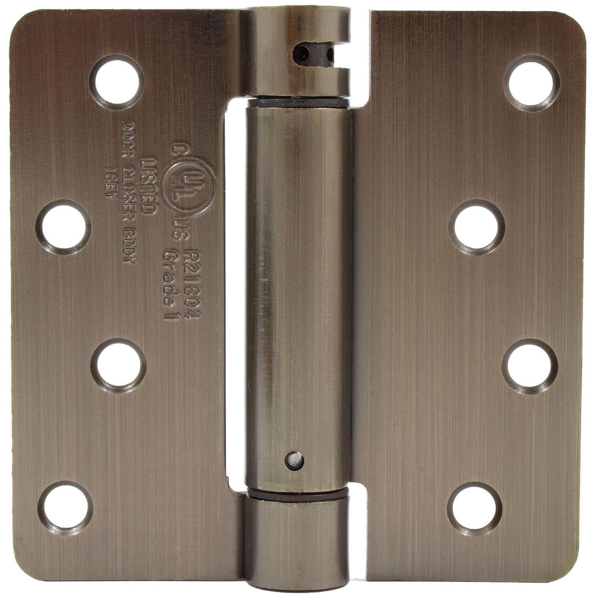 Self-Closing Door Hinge, 4 Inches, 1/4" Radius Corner, Antique Brass