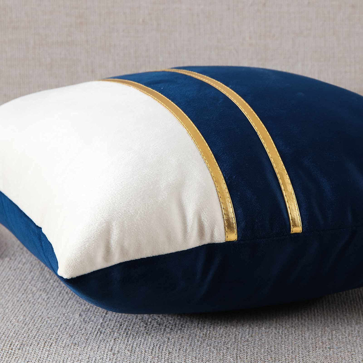Velvet Throw Pillow Covers - Pack of 2 Soft Decorative Cushion Covers Cases with Gold Leather for Sofa Bedroom