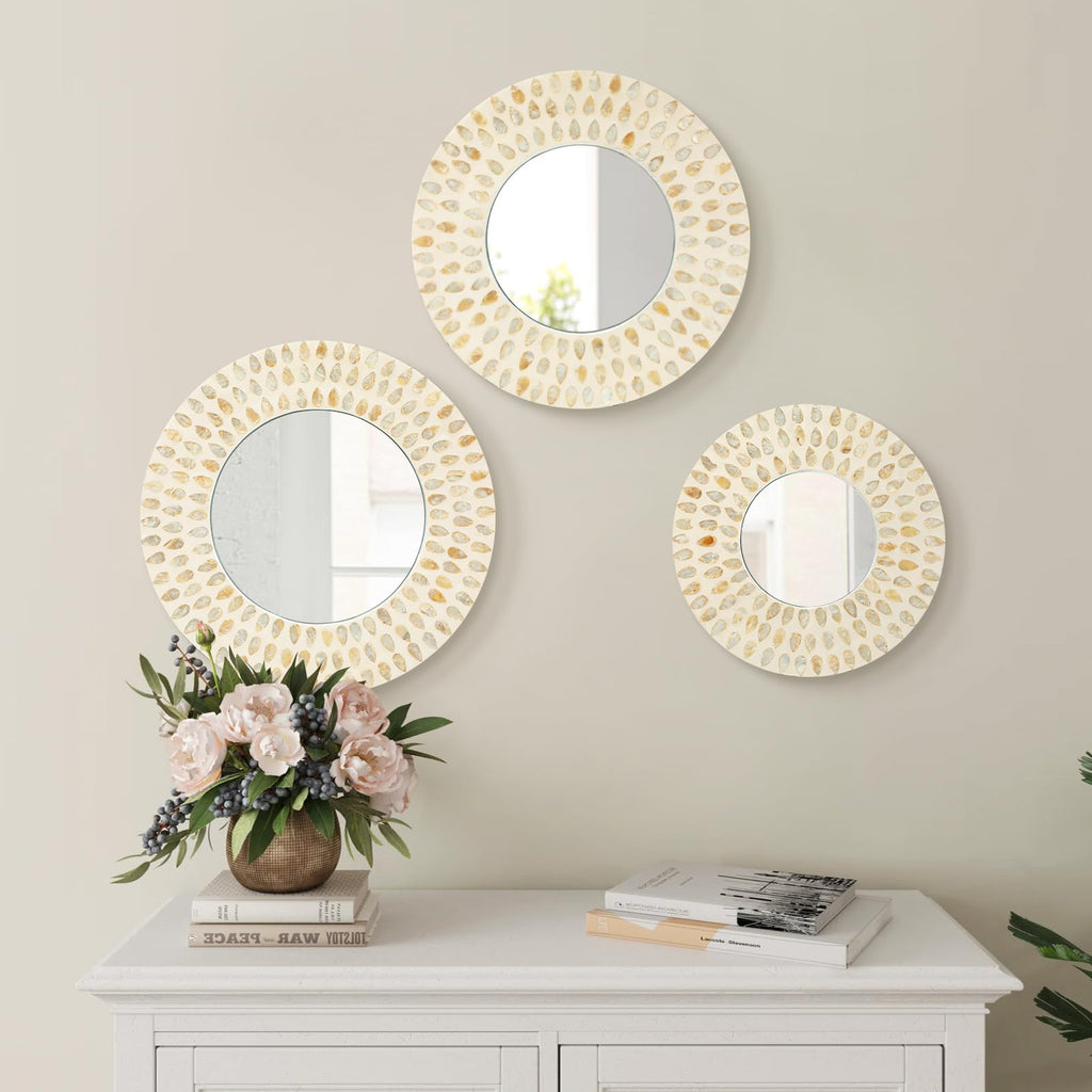 Boho Mirror Wall Decor, Natural Mother of Pearl Art