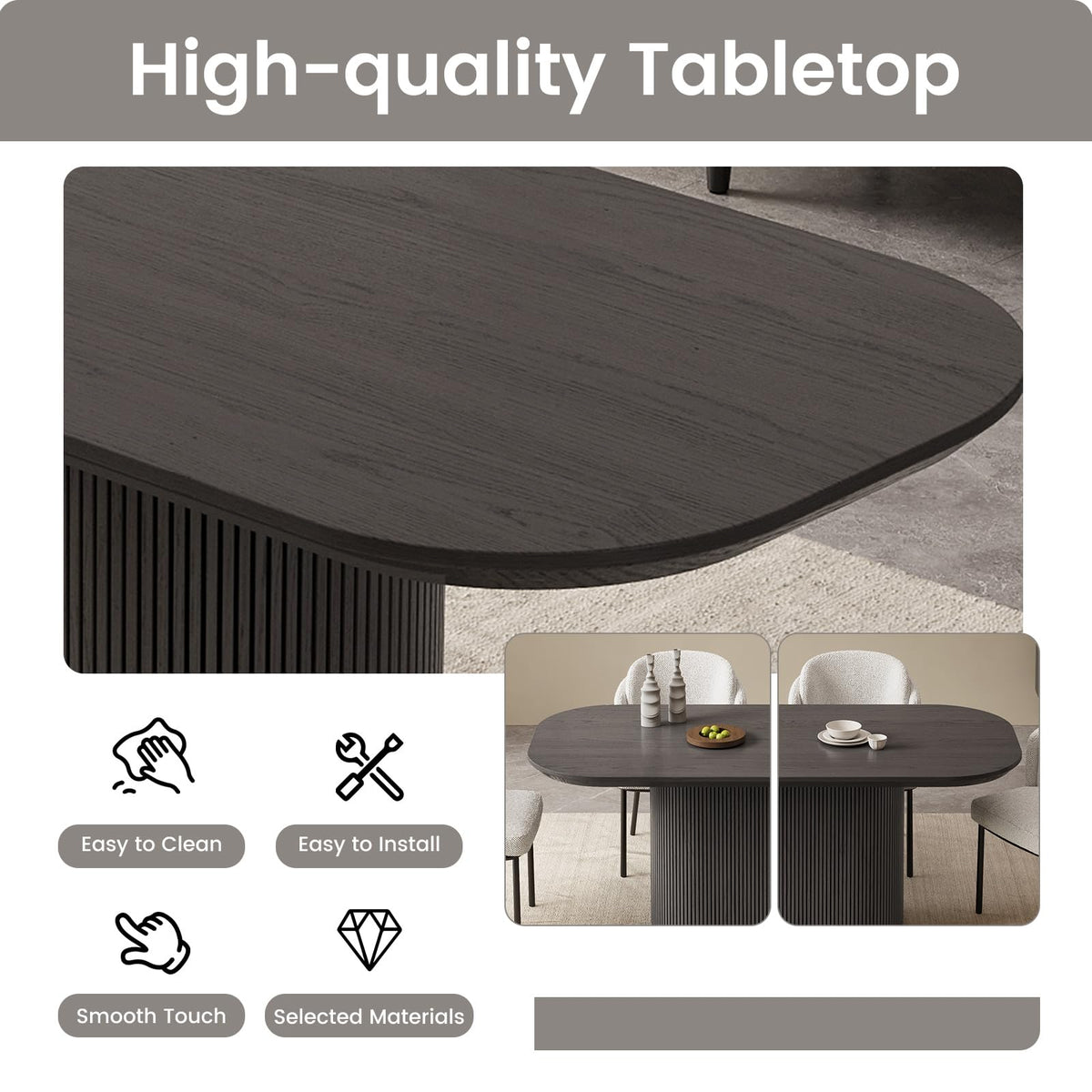 7-Piece Oval Dining Table Set, 86.61" Modern Kitchen Table with 6 Chairs, Indoor Rectangular Dining Room Table, Black