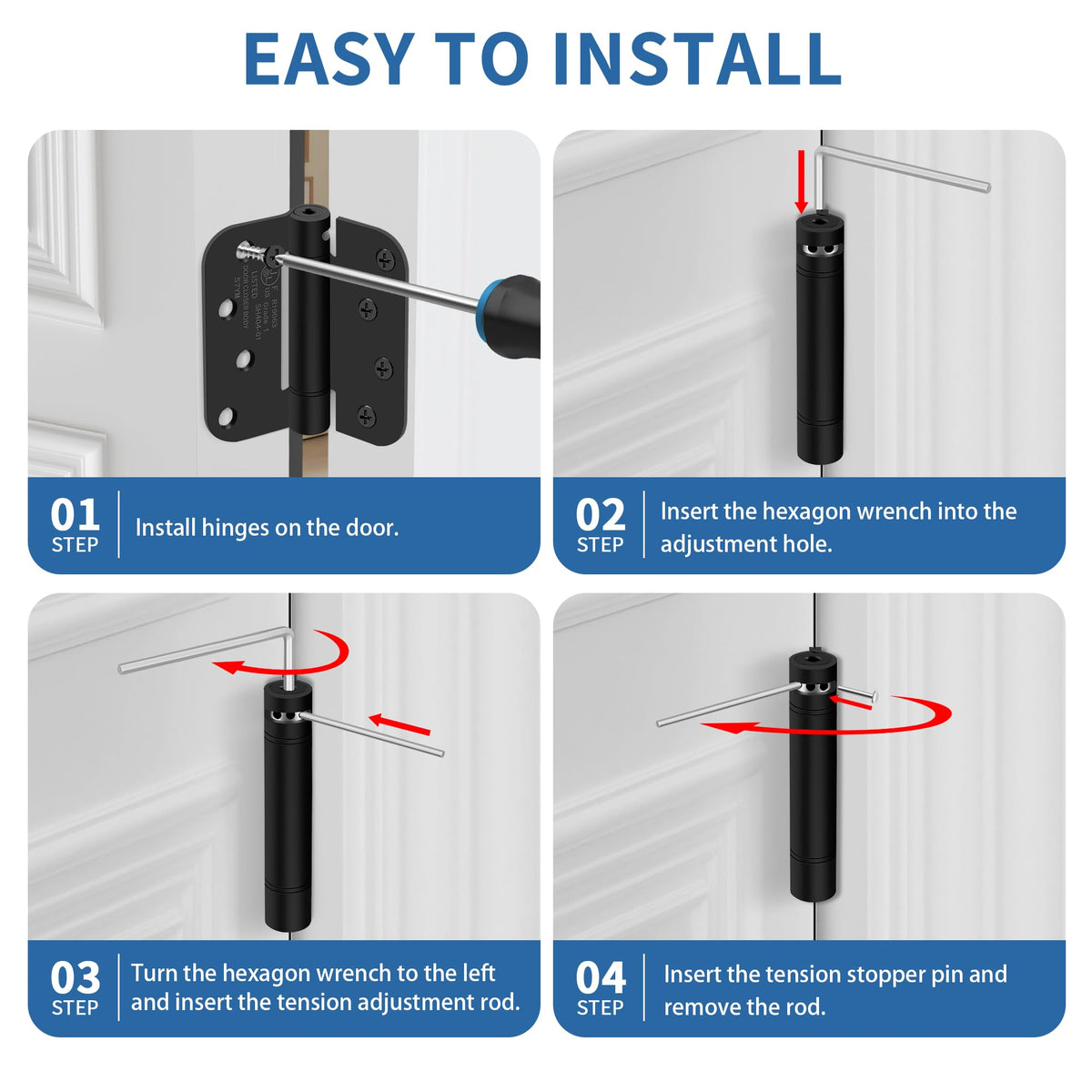 4 Inch Self Closing Door Hinges, 5/8" Radius Corners Spring Loaded Hings