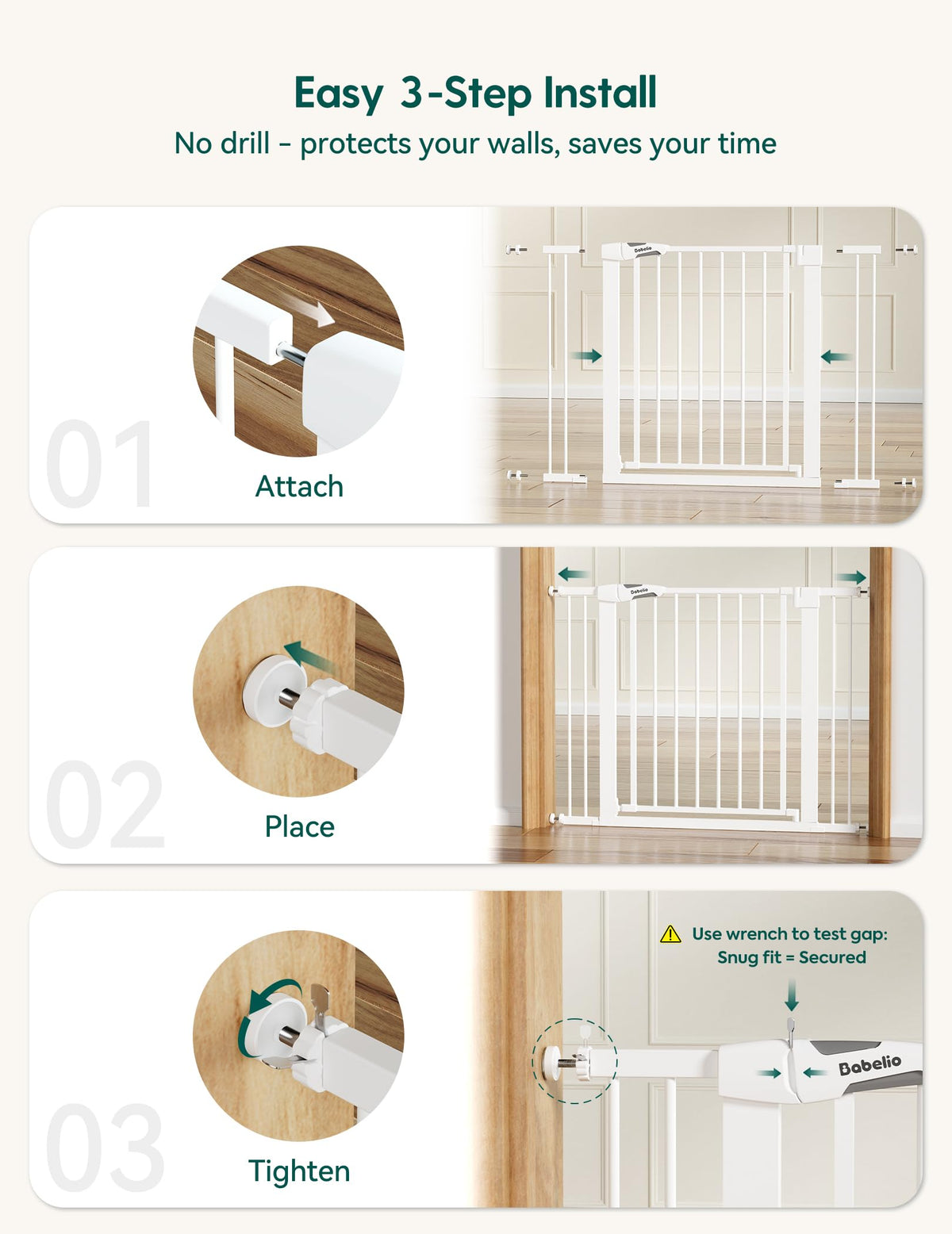 29-48 in Baby Gate for Stairs No Drilling, Dog Gate