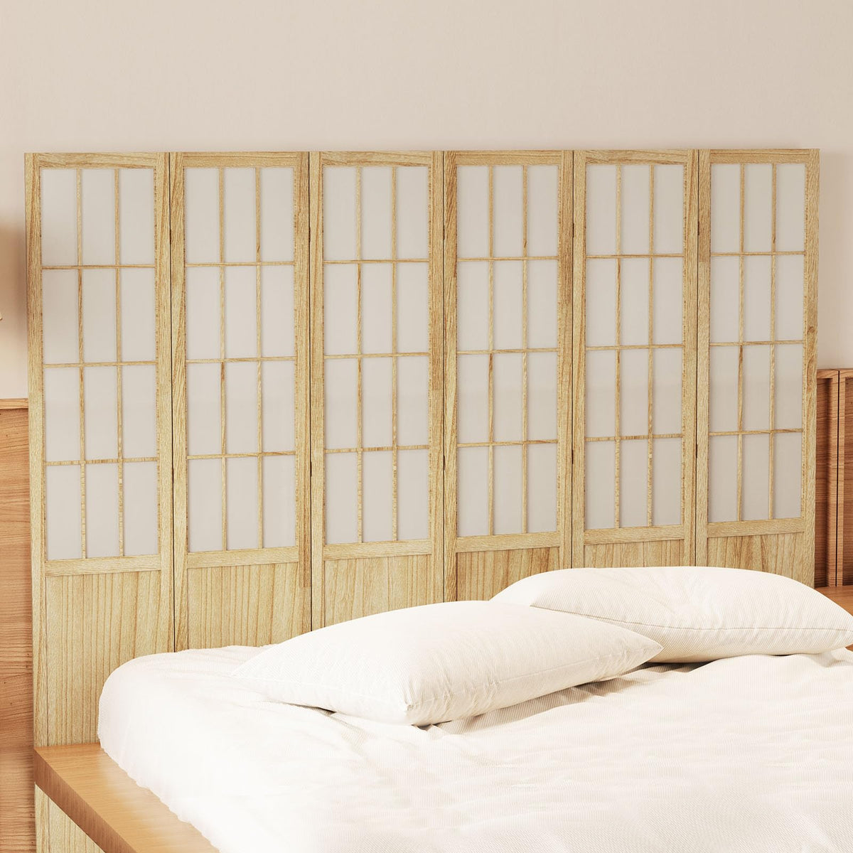 Room Divider, 66.9Inch Tall Japanese Shoji Style Folding Wood Screen with Double Hinges Bedroom Hotel Decoration