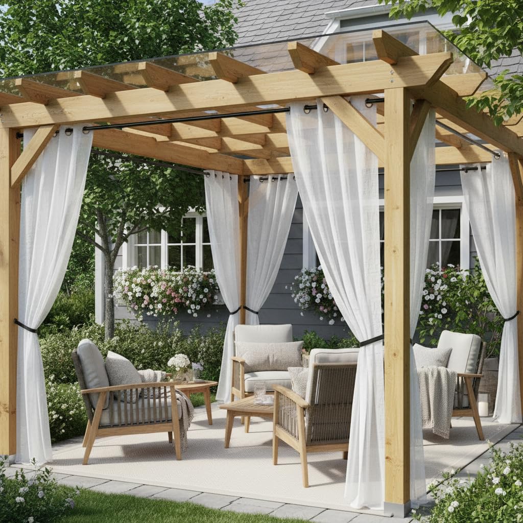 Semi Voile White Sheer Outdoor Curtains 4 Pcs 54x84 In