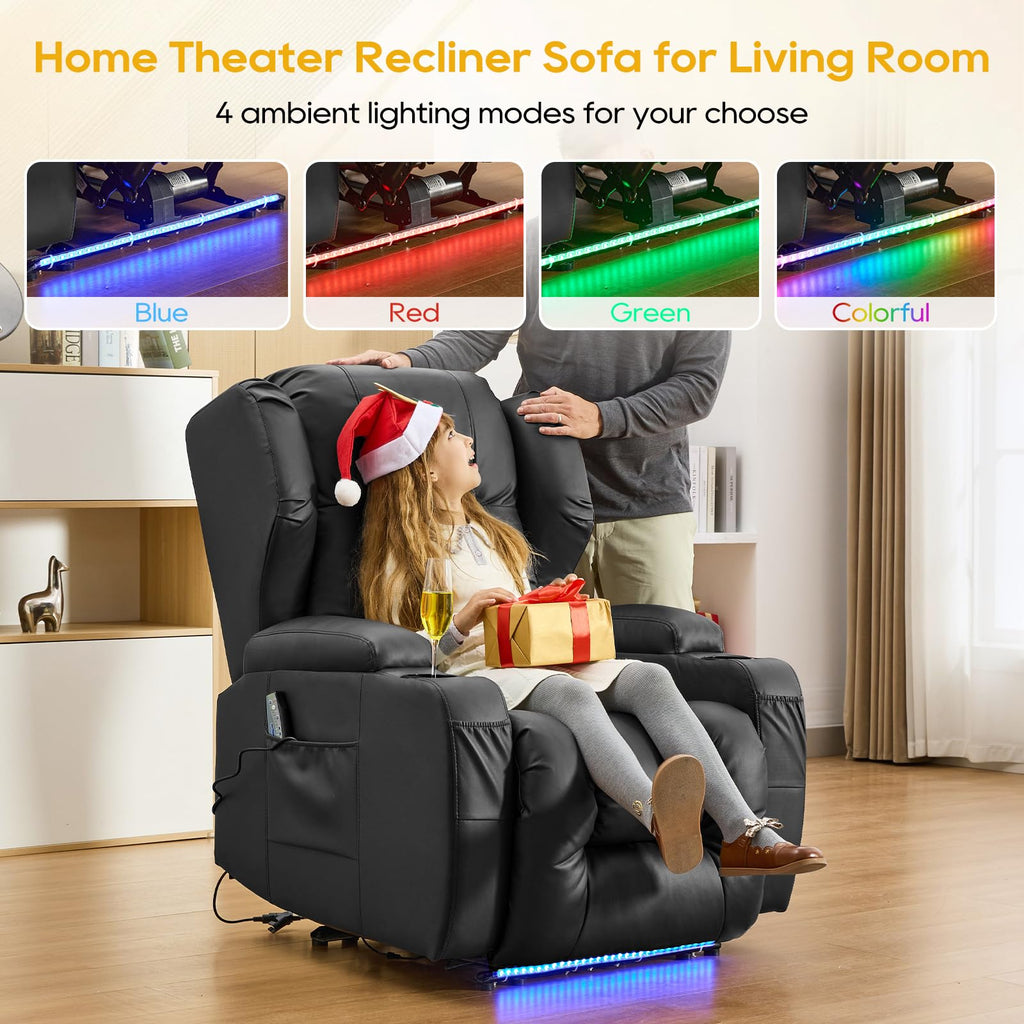 Wall Hugger Power Recliner Chair for Adults, Faux Leather, Black