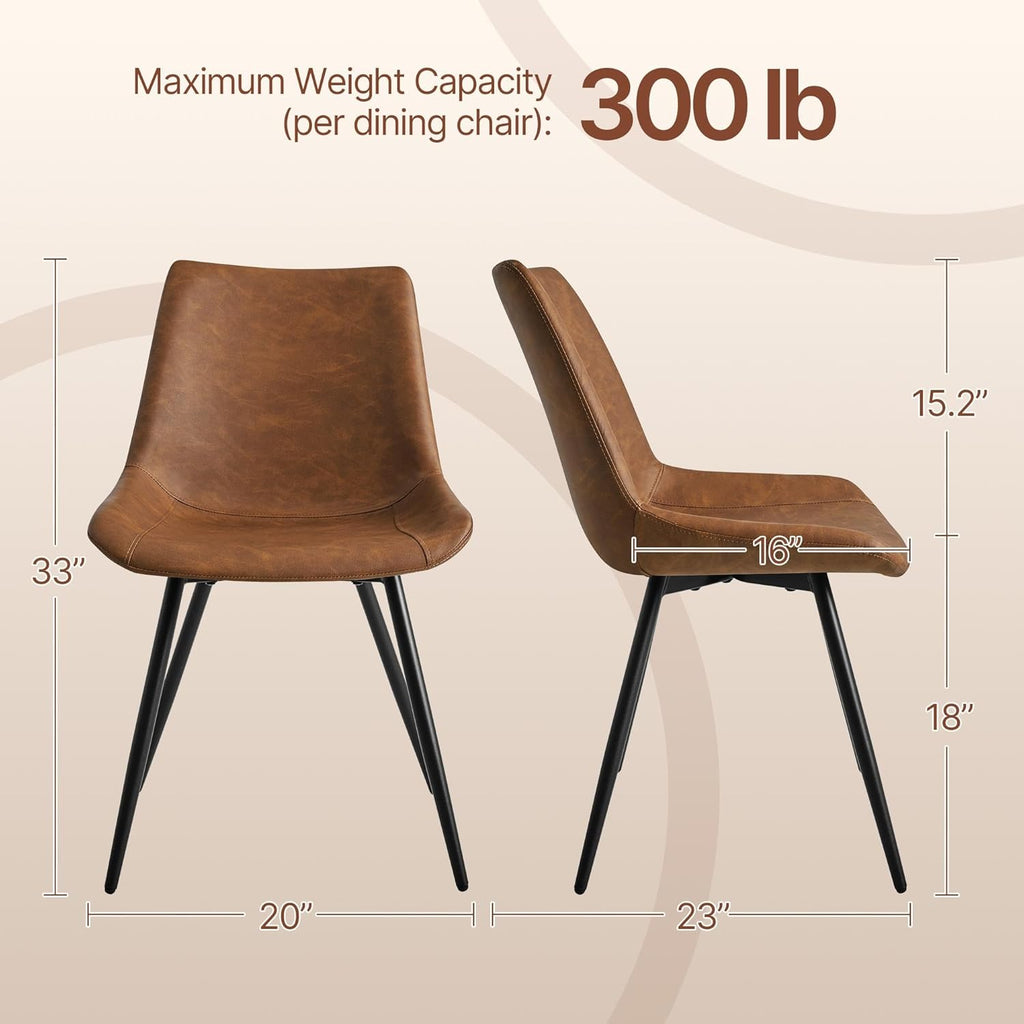 Dining Room Chairs Set of 2 Mid Century Modern Kitchen Chairs with Upholstered Faux Leather and Metal Legs for Dining