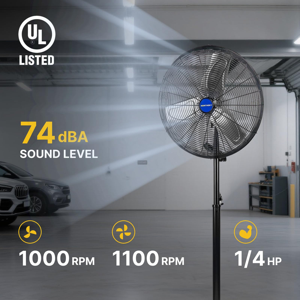 24 Inch High Velocity Non-Oscillating Pedestal Fan, 10000 CFM Airflow Heavy Duty Industrial Standing Fan, 2 Speeds