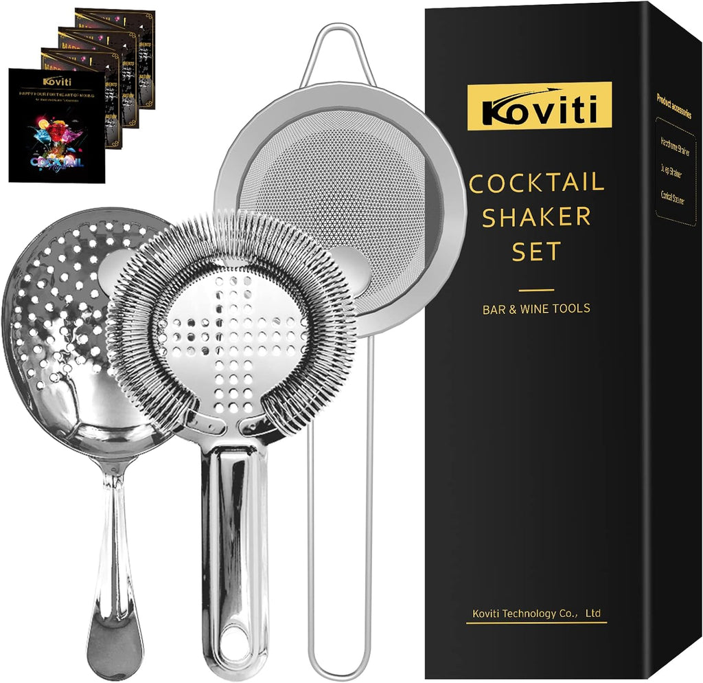 Cocktail Strainer-Stainless Steel Bar Tools Bartender Cocktail Strainer Set:Hawthorne Strainer,Julep Strainer - Set of 3