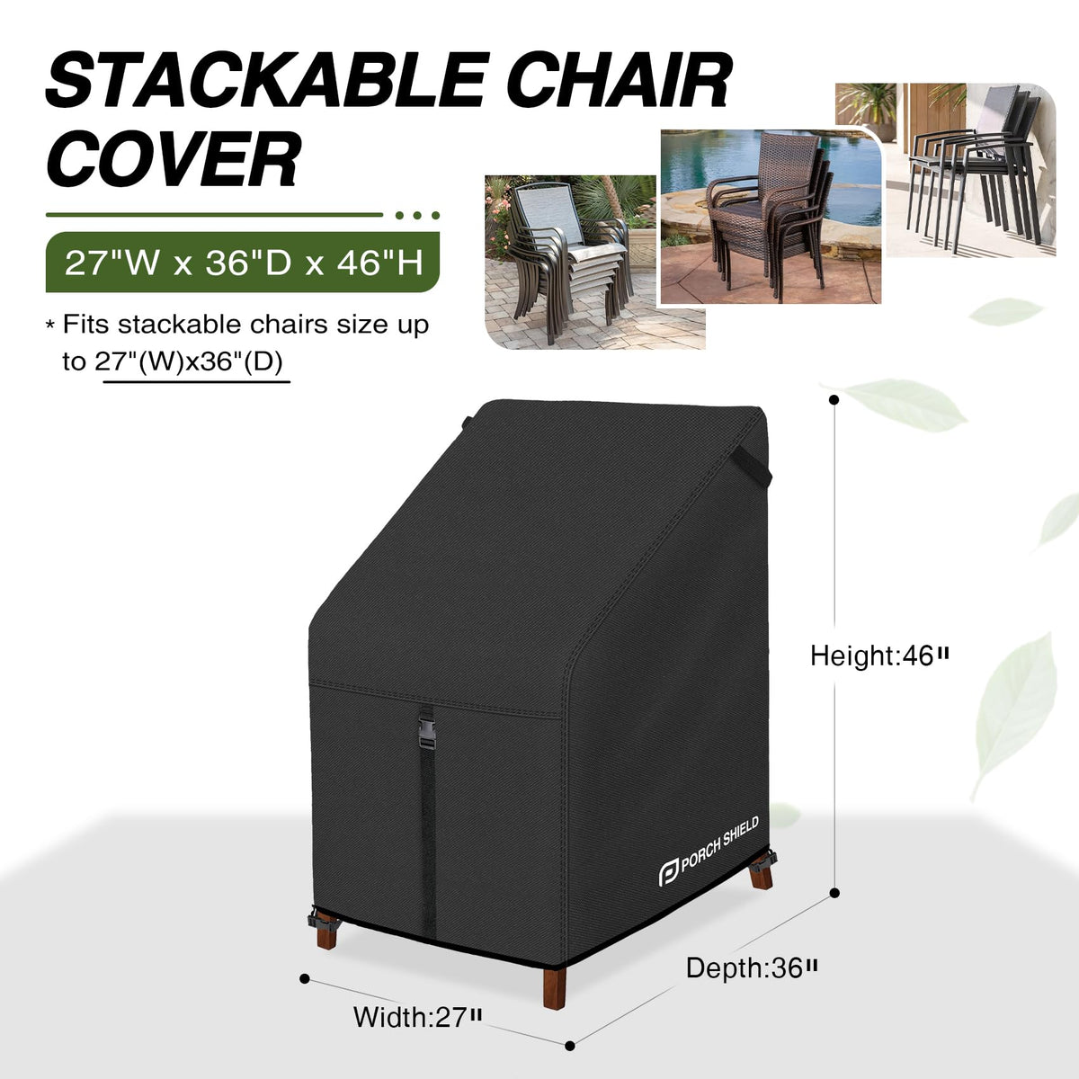 Patio Stackable Chair Cover 27W x 36D x 46H inch, Black