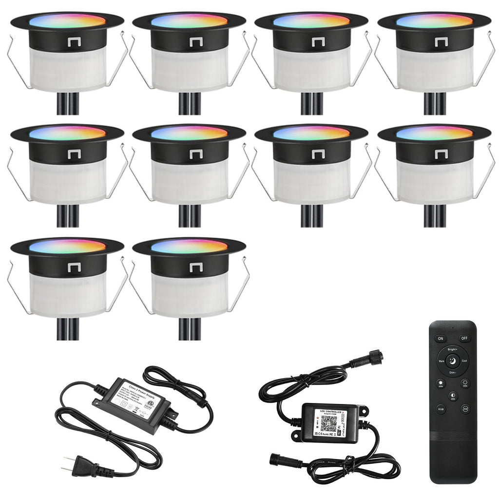 LED Deck Lights Kit, 10pcs Φ1.22 WiFi Smart Phone Control Low Voltage Recessed RGBW Deck Lighting Waterproof Outdoor