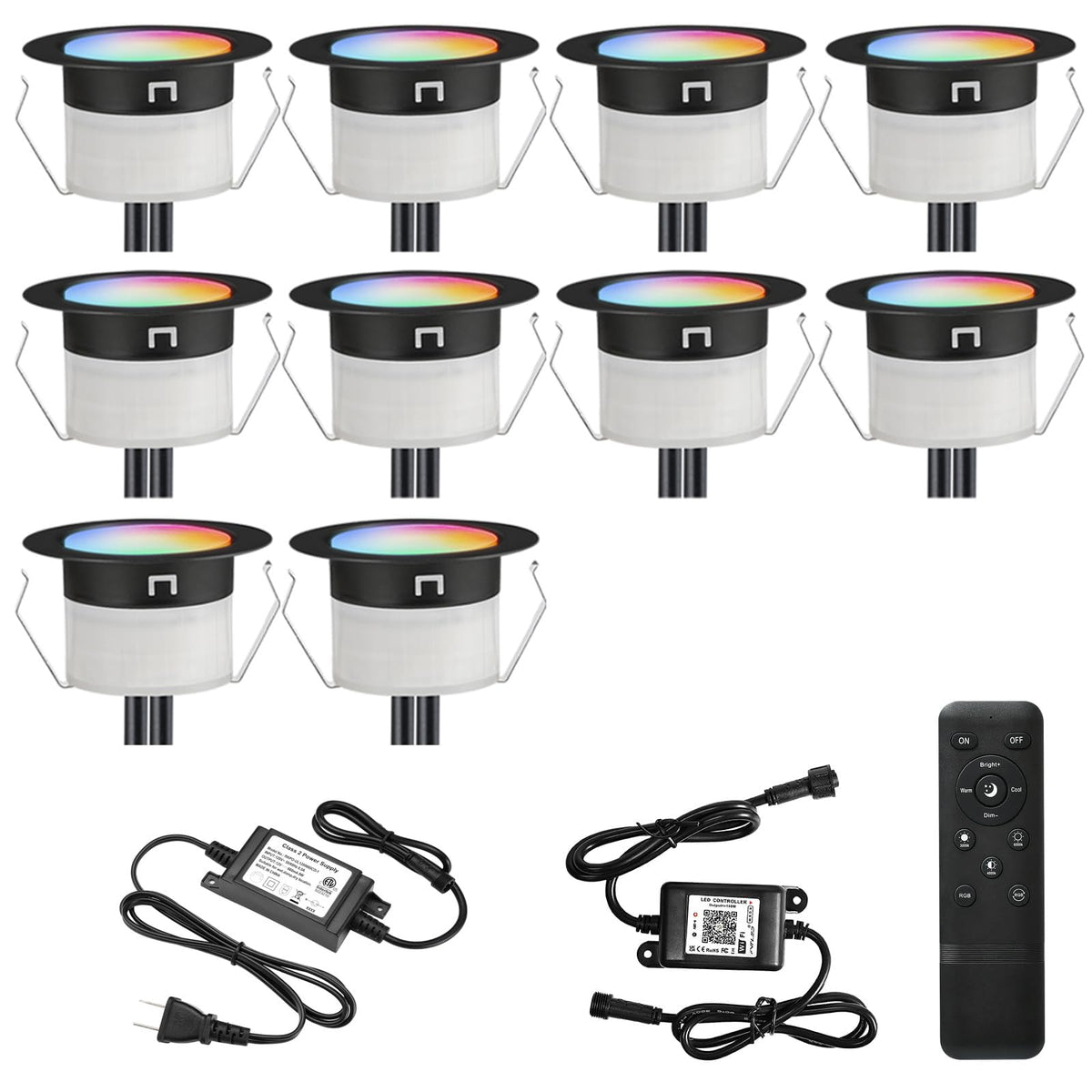 LED Deck Lights Kit, 10pcs Φ1.22 WiFi Smart Phone Control Low Voltage Recessed RGBW Deck Lighting Waterproof Outdoor