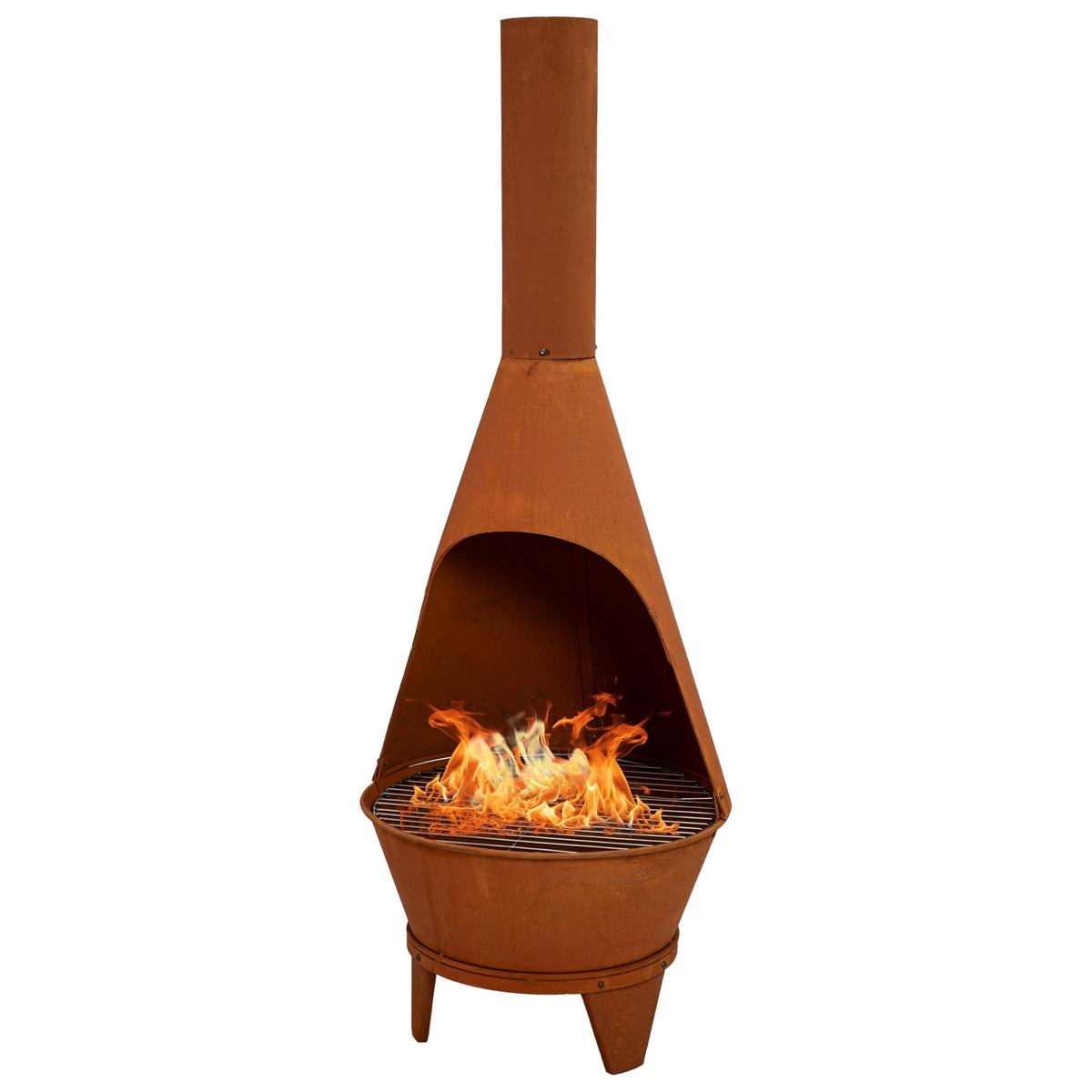 Large Chiminea Outdoor Fireplace with Grill Grate, Rustic, 58"