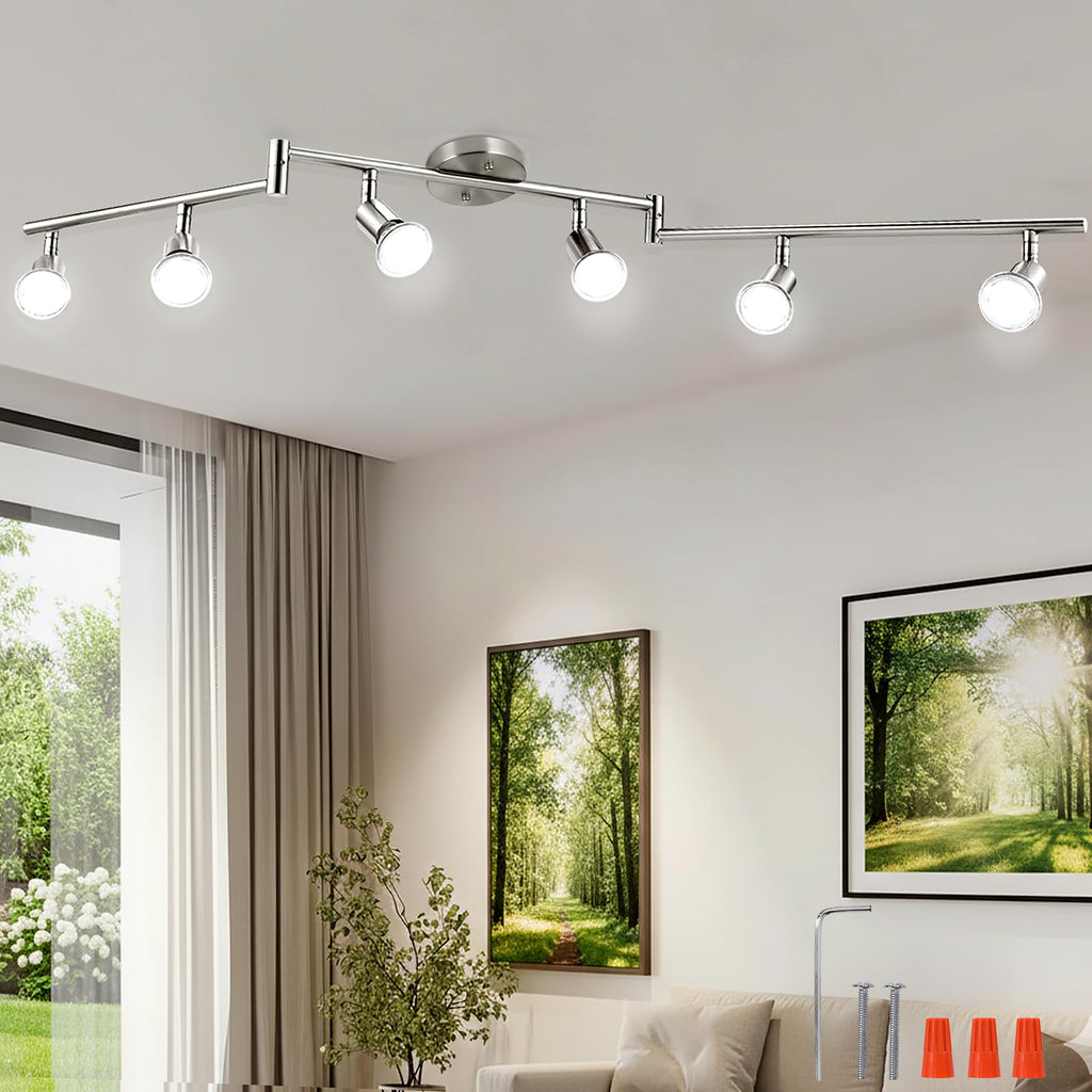 Adjustable Dimmable Track Lighting Kit, Flexible Foldable Arms,Satin Nickel Kitchen,Hallyway Bed Room