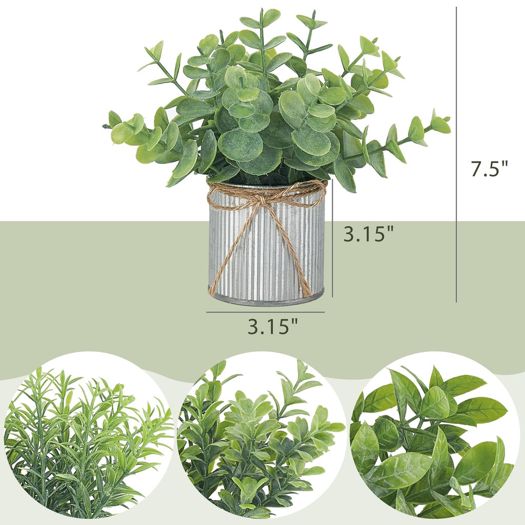 4 Packs Small Fake Plants in Galvanized Pots Rustic Farmhouse Decor
