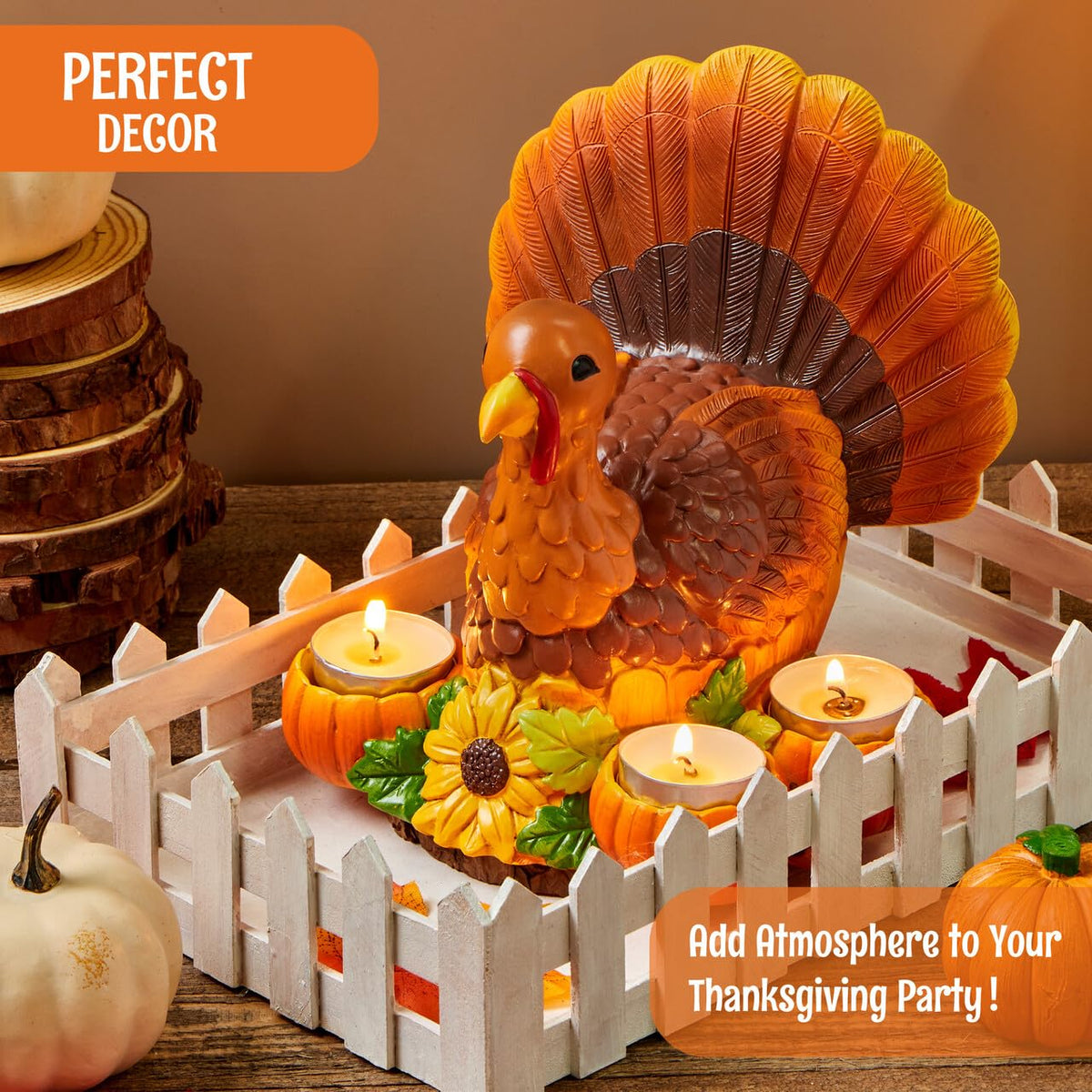 Thanksgiving Turkey Candle Holders, Thanksgiving Turkey Tabletop Centerpiece, Fall Centerpiece Table Decorations, Tea