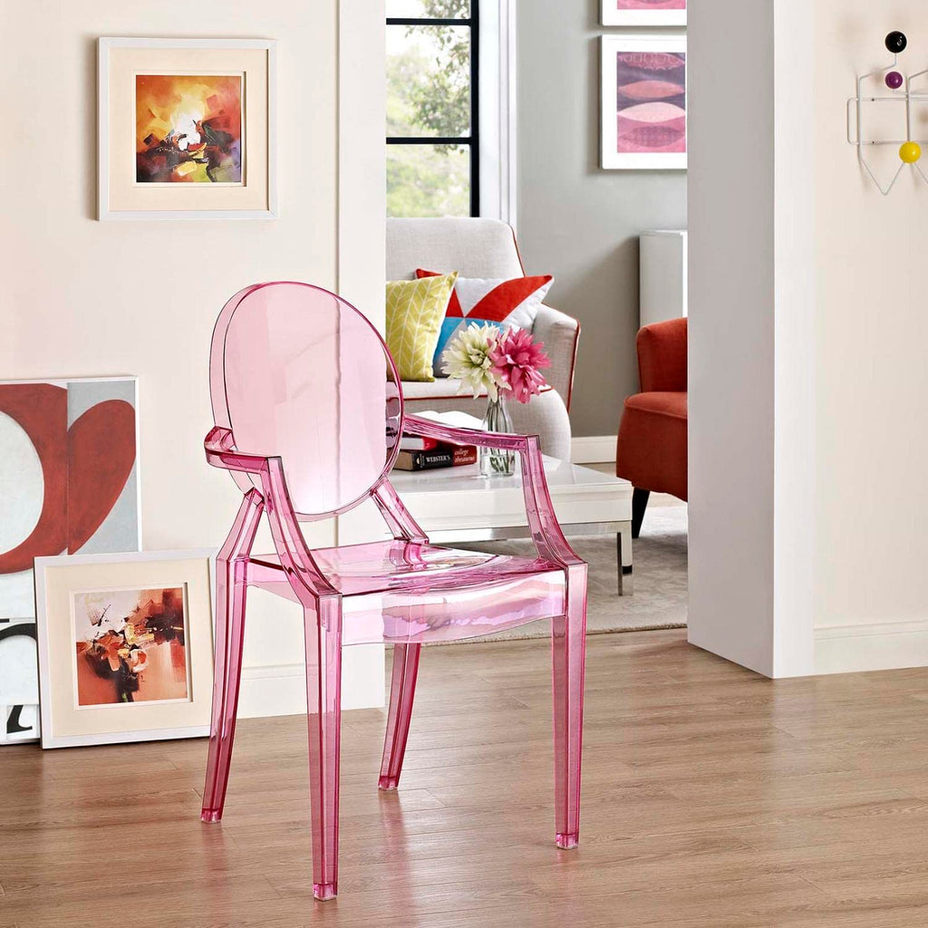 Casper Modern Acrylic Stacking Kitchen and Dining Room Arm Chair in Pink - Fully Assembled