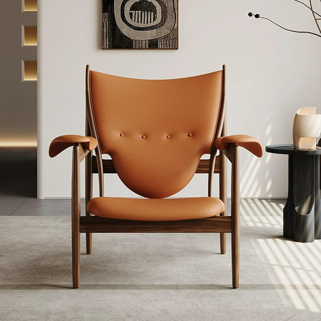 Inspired Chieftain Style Lounge Chair — Cognac Brown Leather, Solid Ash Frame