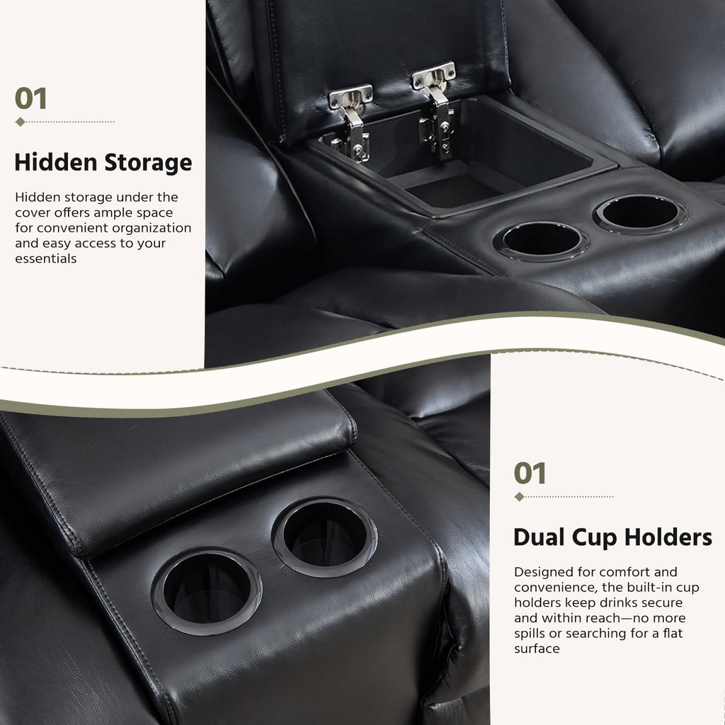 3-Piece Manual Recliner Sofa Set, Included Recliner and 2Loveseat 2-Seater Sofa with Center Console, Overstuffed Pu