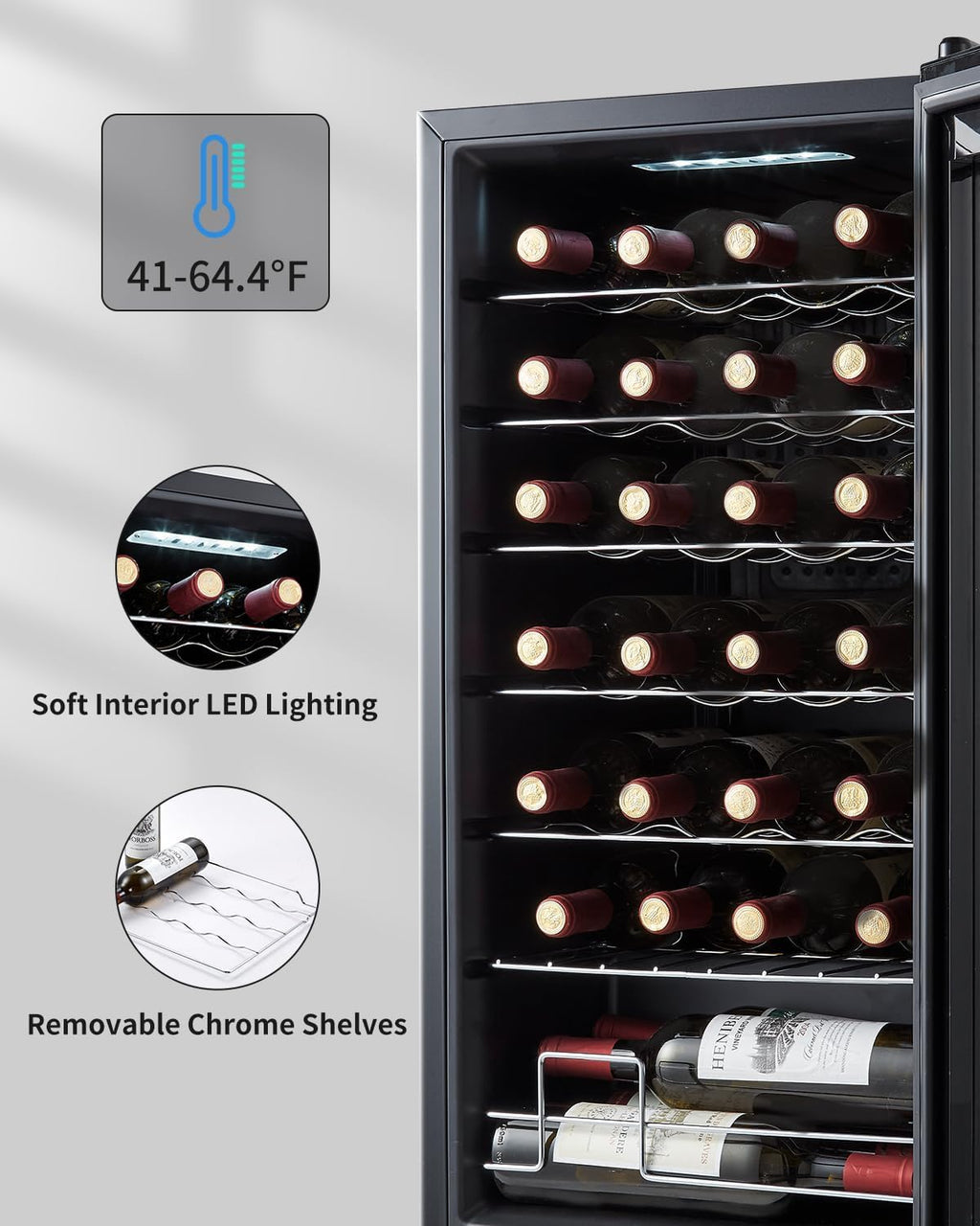 28 Bottle Compressor Wine Cooler for Home and Kitchen, Freestanding Mini Fridge with Digital Touchscreen