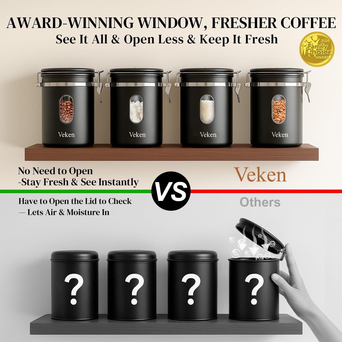 Coffee Canister with Window, 39OZ Large Airtight Stainless Steel Jars