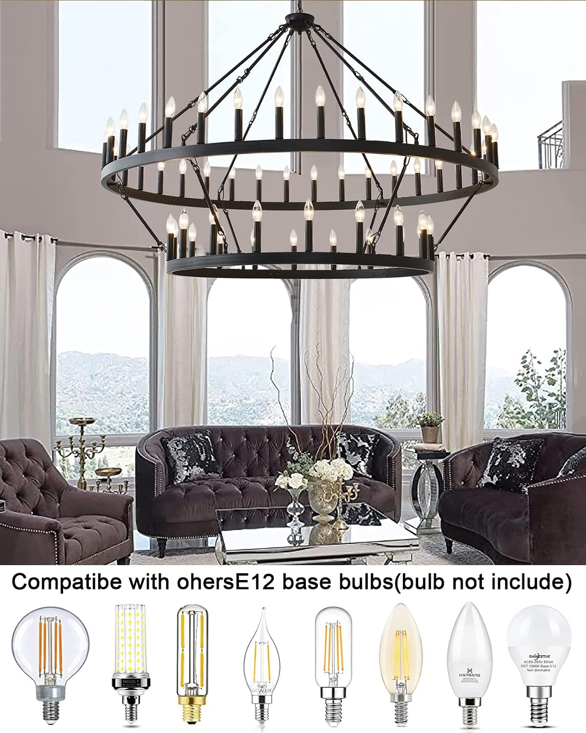 60 Inch Large Black Wagon Wheel Chandelier